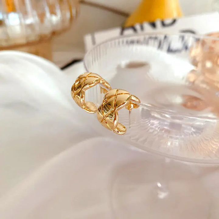 Gold Plated Cross Strip Wide Chunky Hoop Earrings - Salty Accessories
