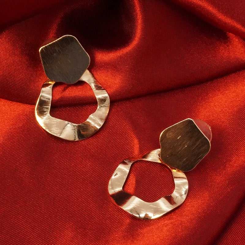 Gold Shine Asymmetrical Wavy Round Drop Earrings - Salty Accessories