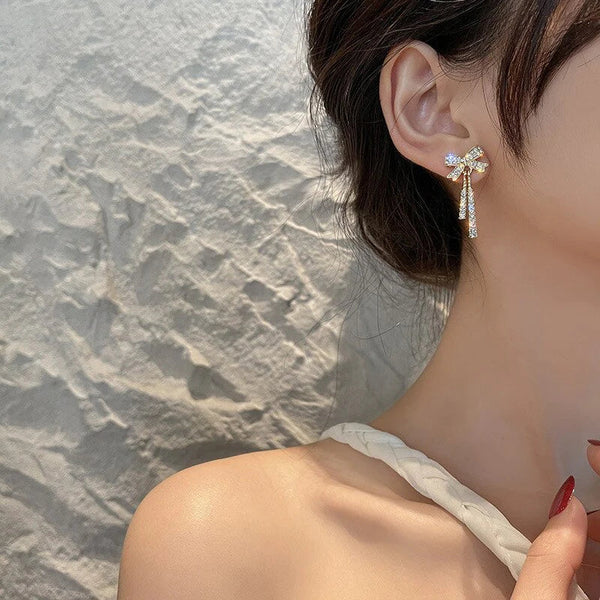 Gold Shine Ribbon Bow Earrings