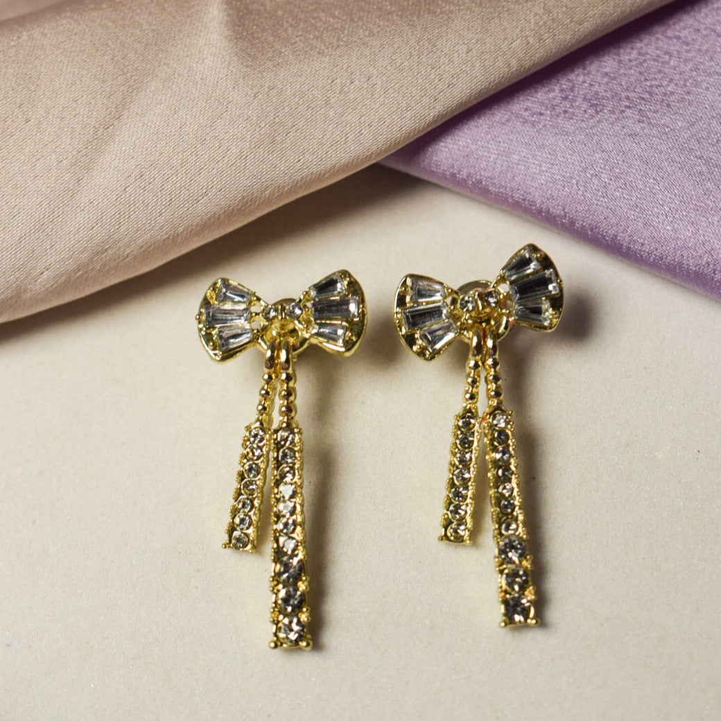 Gold Shine Ribbon Bow Earrings