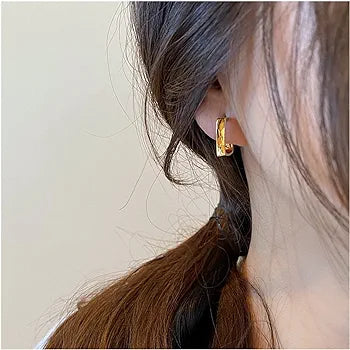 Gold Shine Square Hoop Hugging Earrings - Salty Accessories
