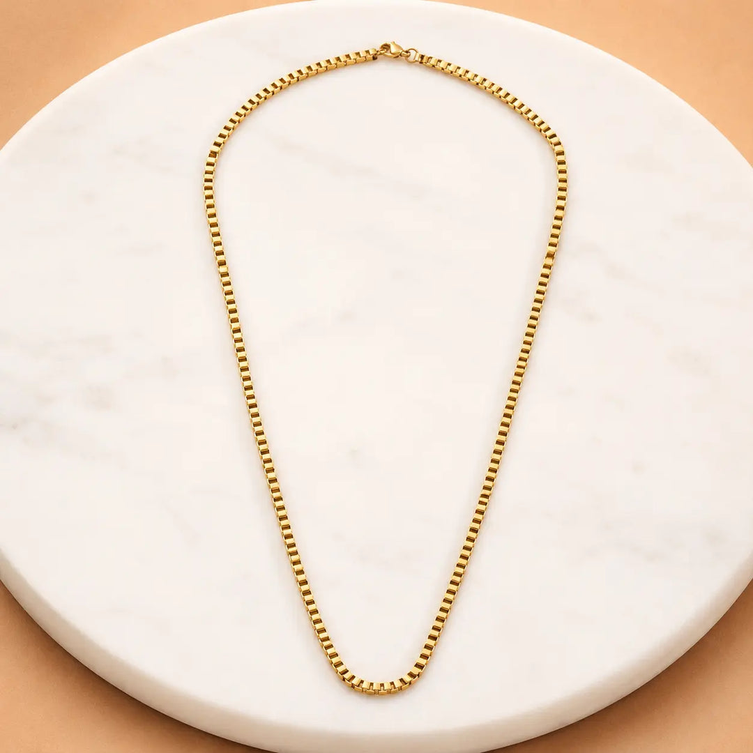 Golden Grid Box Chain Necklace | Salty