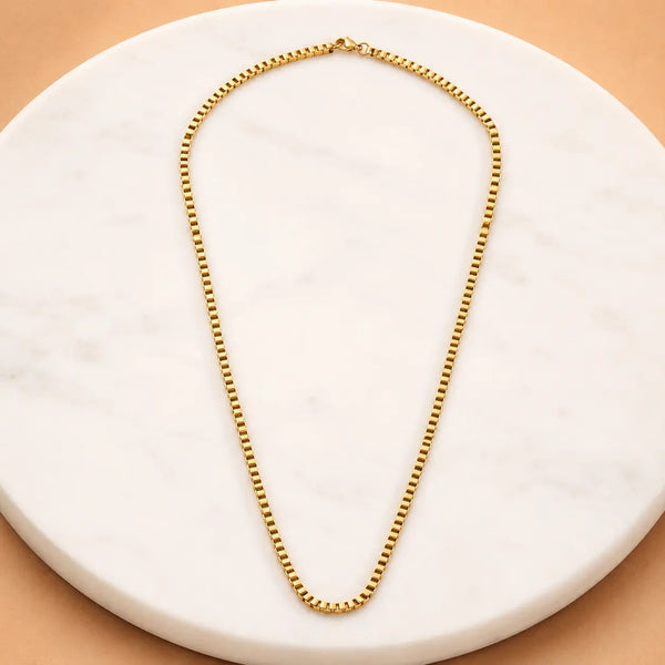 Golden Grid Box Chain Necklace