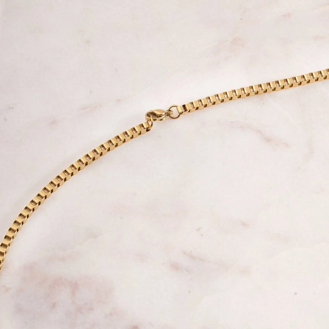 Golden Grid Box Chain Necklace | Salty