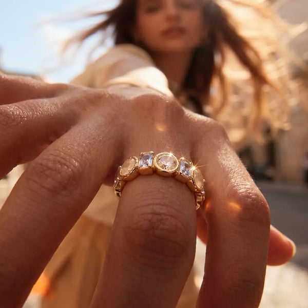 Golden Halo Crystal Ring