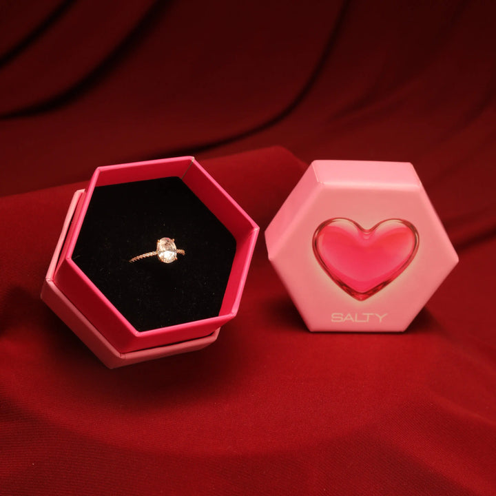 Golden Oval-Cut Diamond Ring With Valentine Box | Salty