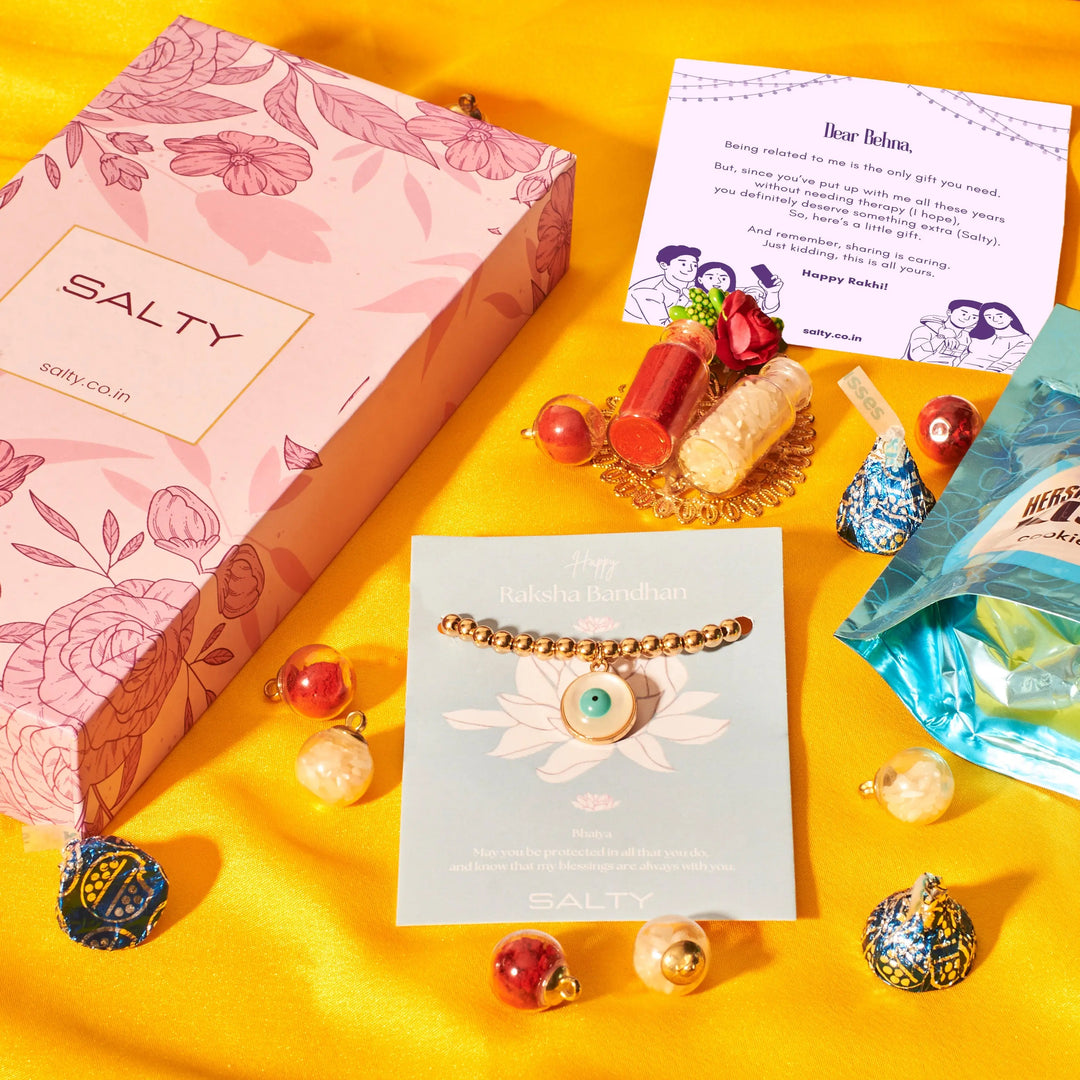 Golden Retro Evil Eye Rakhi Gift Box | Salty