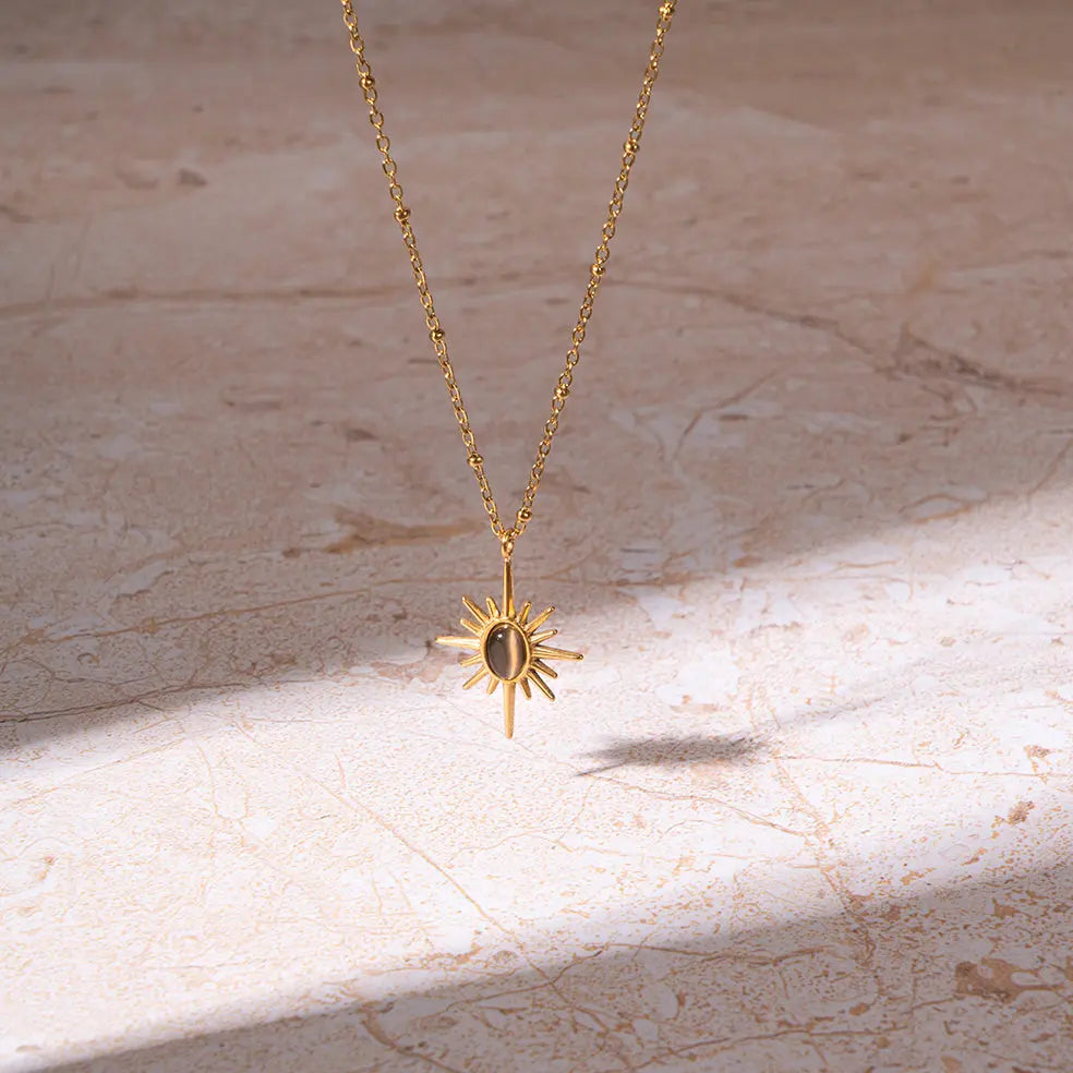 Golden Sunburst Necklace - Black | Salty