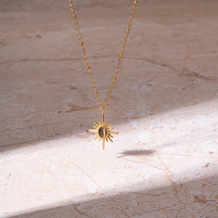 Golden Sunburst Necklace - Black | Salty