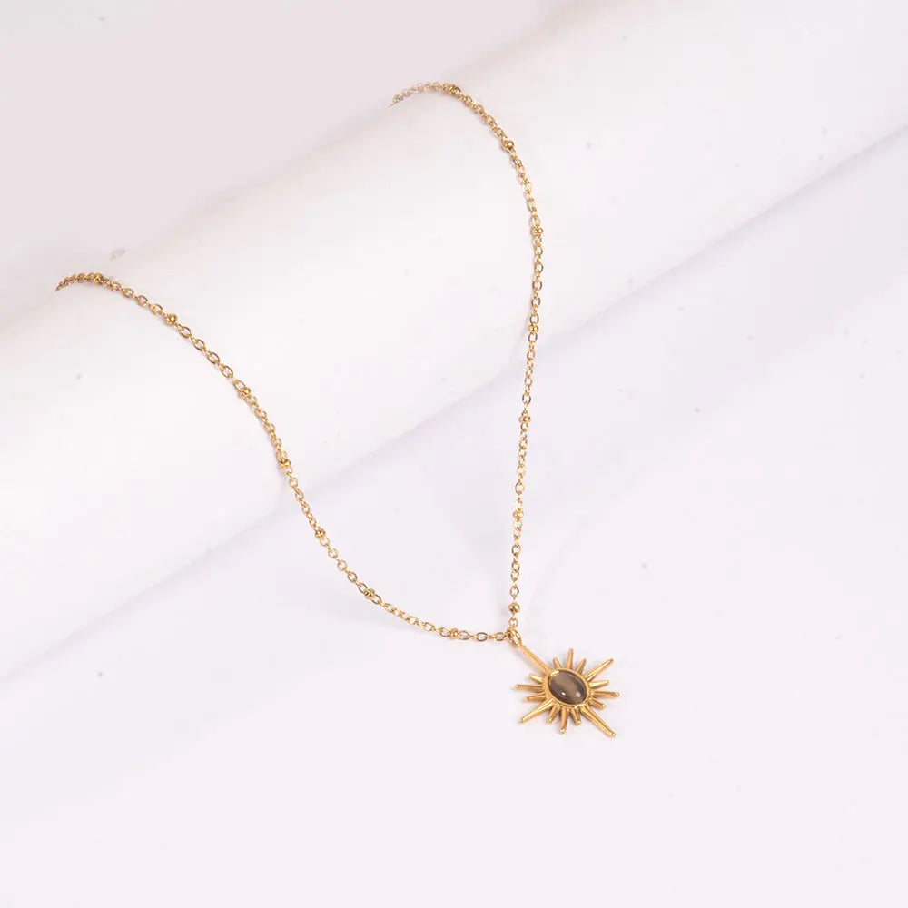 Golden Sunburst Necklace - Black | Salty