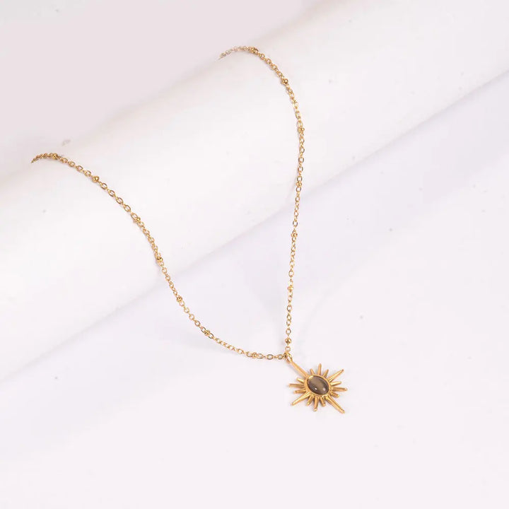 Golden Sunburst Necklace - Black | Salty