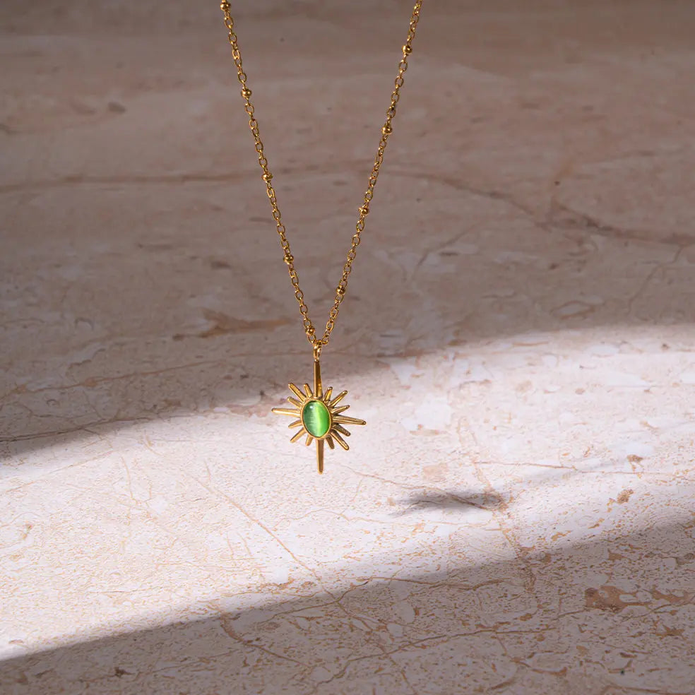 Golden Sunburst Necklace - Green | Salty