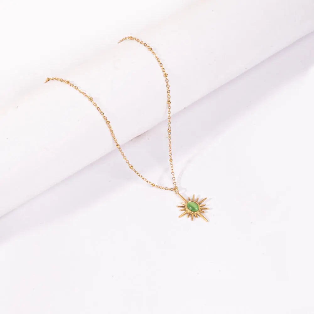 Golden Sunburst Necklace - Green | Salty