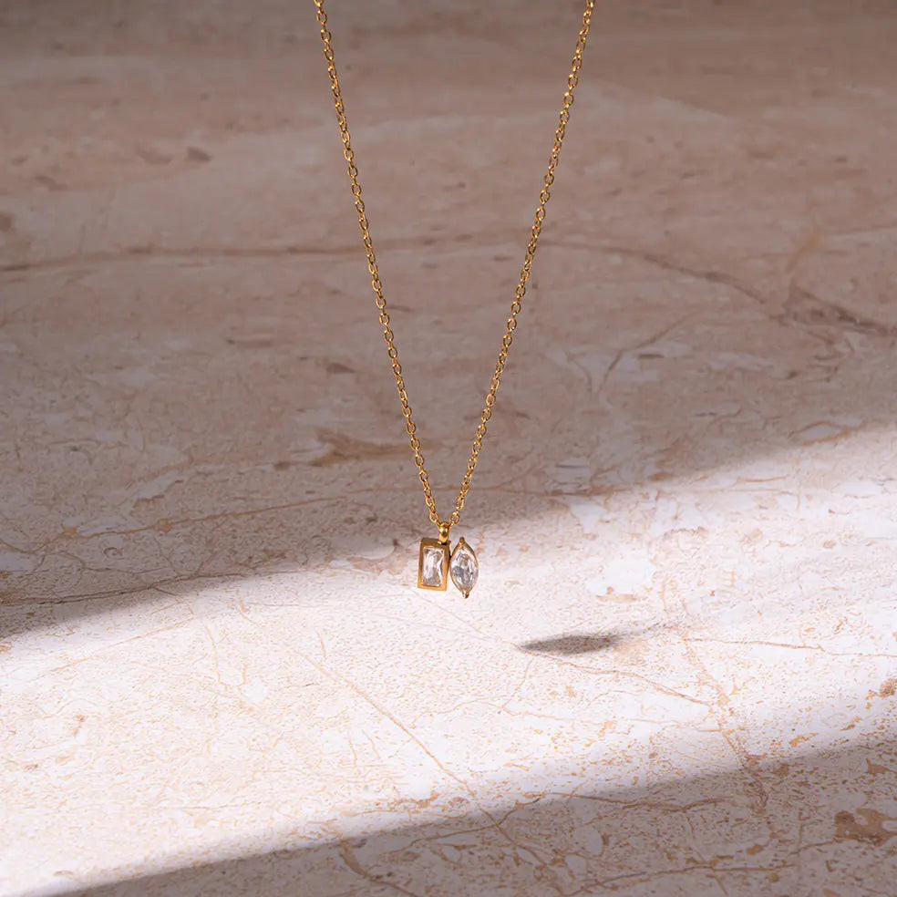 Golden White Stone Necklace | Salty