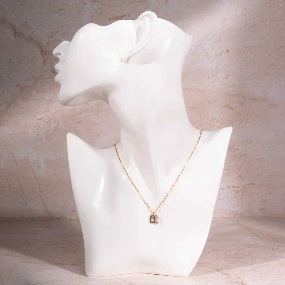 Golden White Stone Necklace | Salty