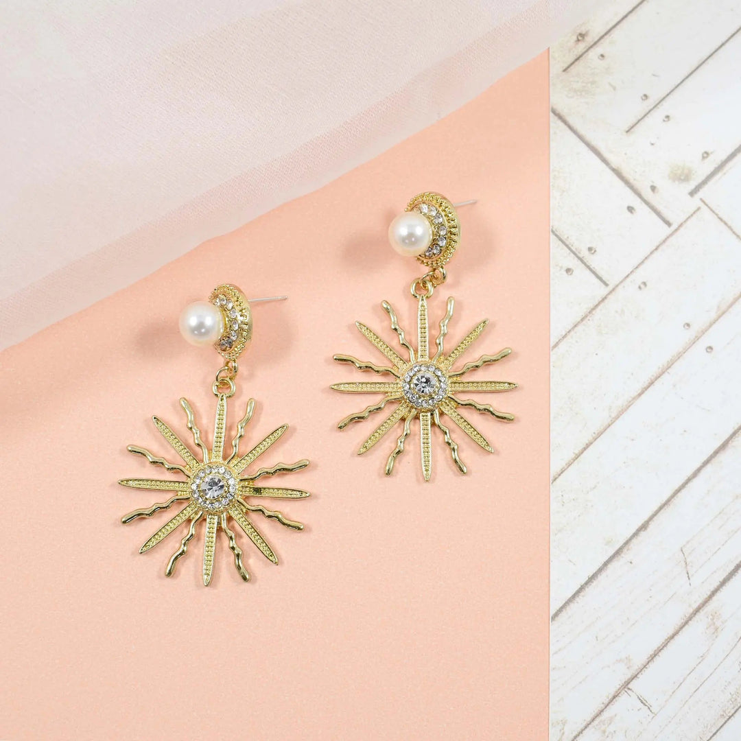 Golden sunshine pearl and crystal earrings - Salty Accessories