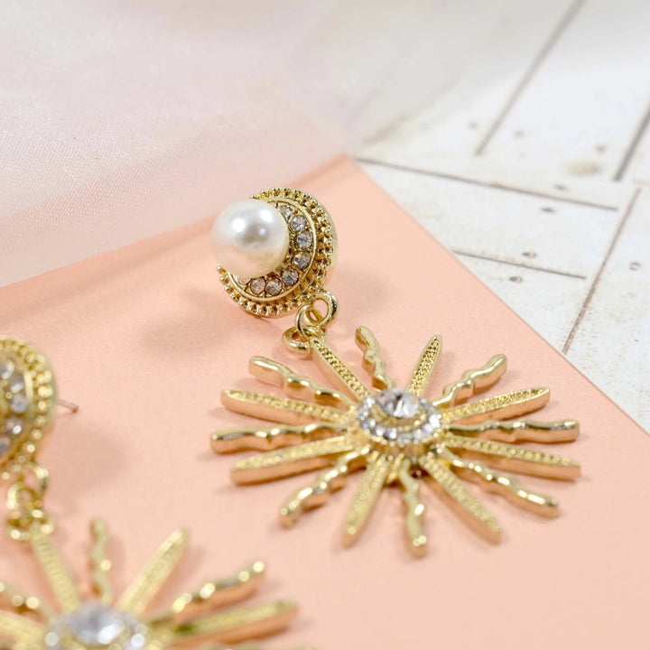Golden sunshine pearl and crystal earrings - Salty Accessories