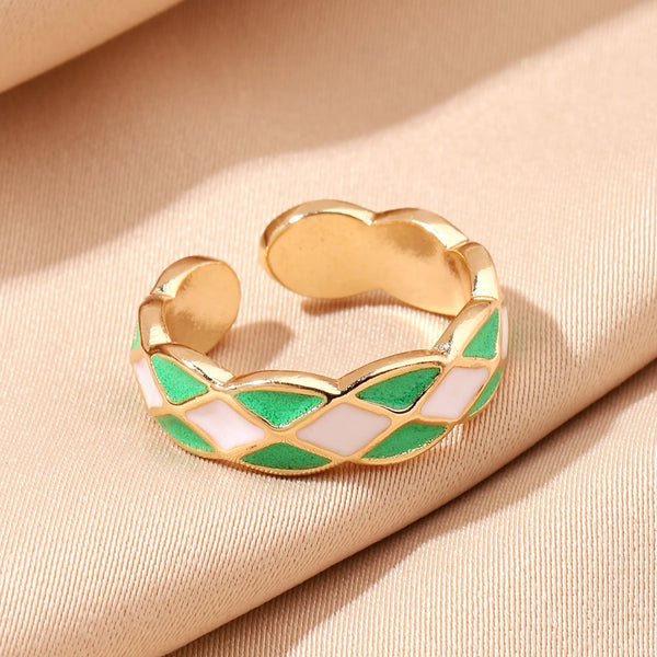 Green & White Enamel Ring