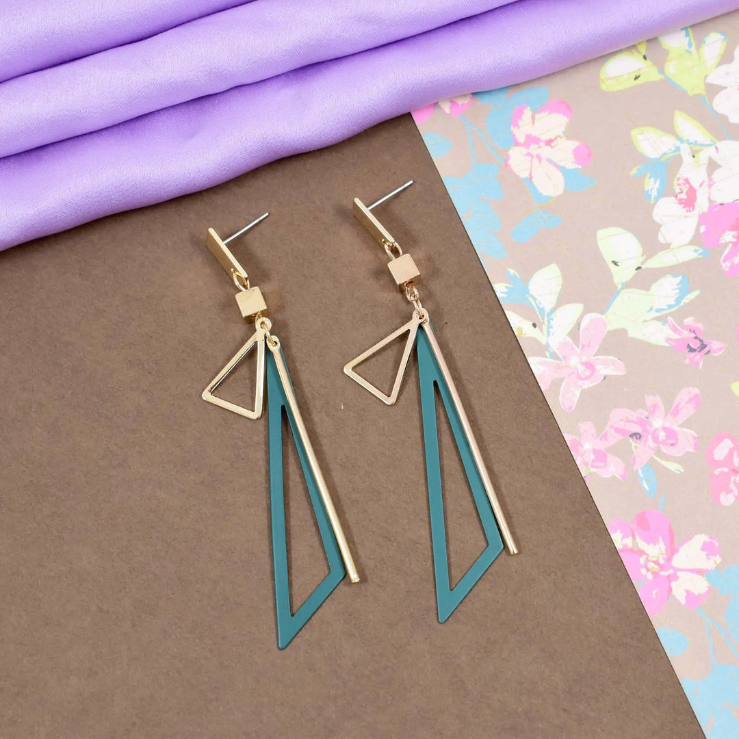 Green Geometric Decor Drop Earrings Gold