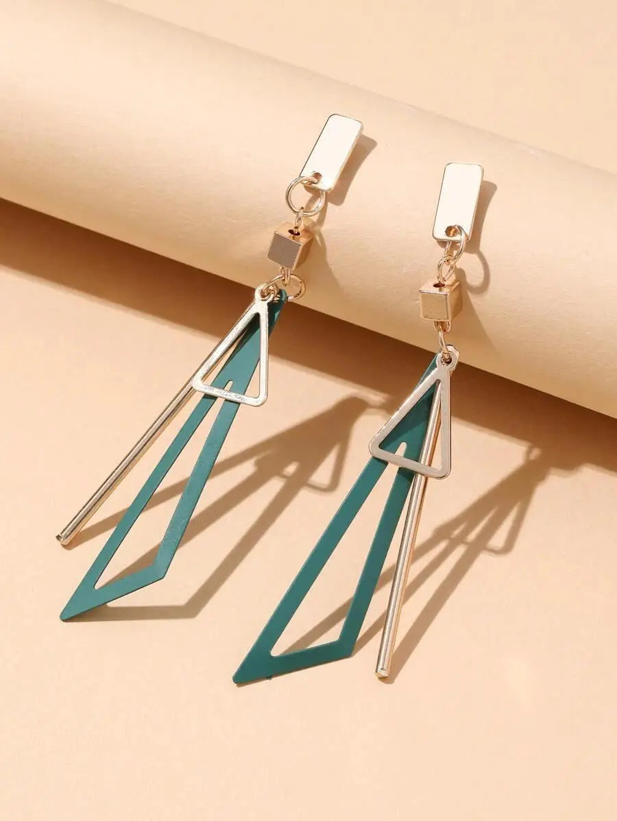 Green Geometric Decor Drop Earrings Gold
