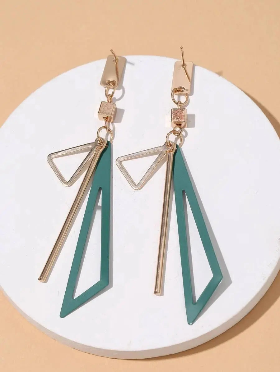 Green Geometric Decor Drop Earrings Gold