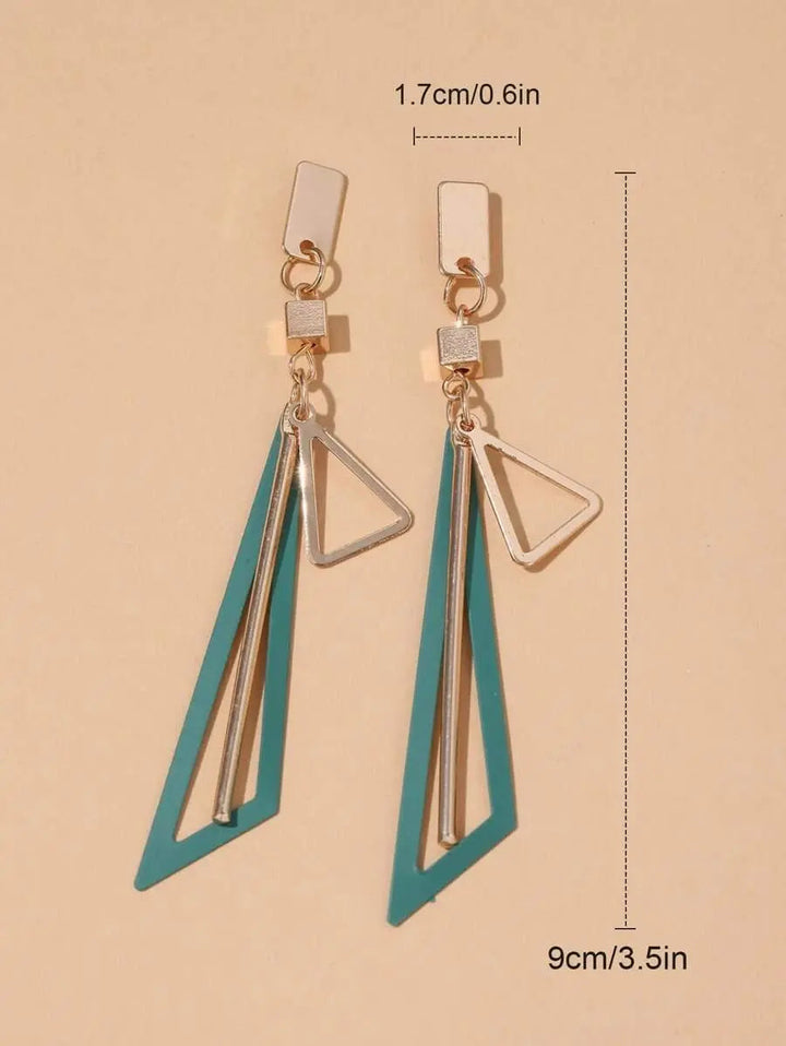 Green Geometric Decor Drop Earrings Gold