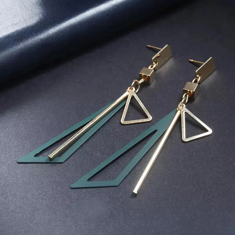 Green Geometric Decor Drop Earrings Gold