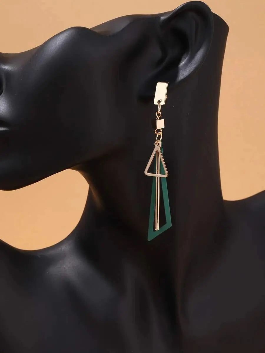 Green Geometric Decor Drop Earrings Gold