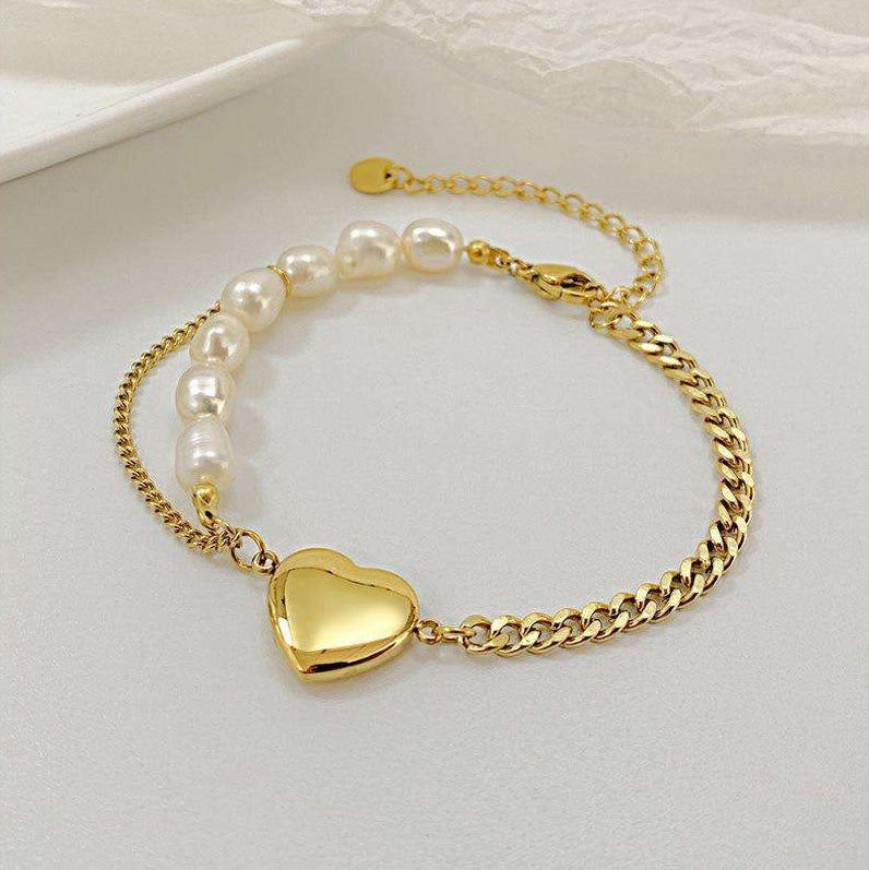 Golden Heart Pearl Bracelet