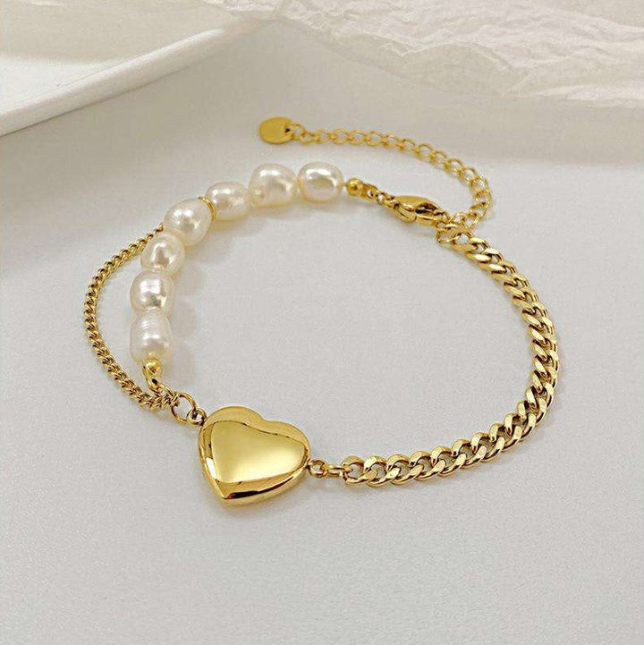 Golden Heart Pearl Bracelet