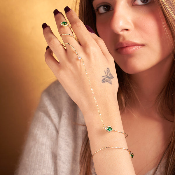 Emerald Finger Chain Bracelet