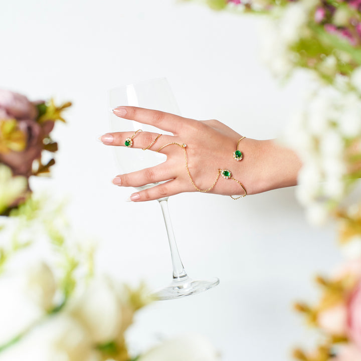 Emerald Finger Chain Bracelet