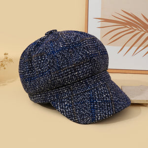 Vintage Grid Baker Boy Cap - Blue