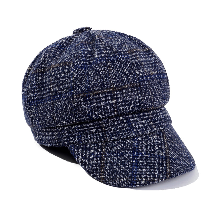 Vintage Grid Baker Boy Cap - Blue