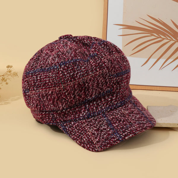 Vintage Grid Baker Boy Cap - Purple