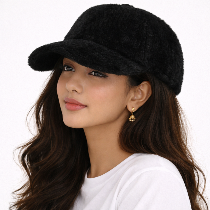 Cloud Soft Fuzzy Cotton Baseball Cap -Black