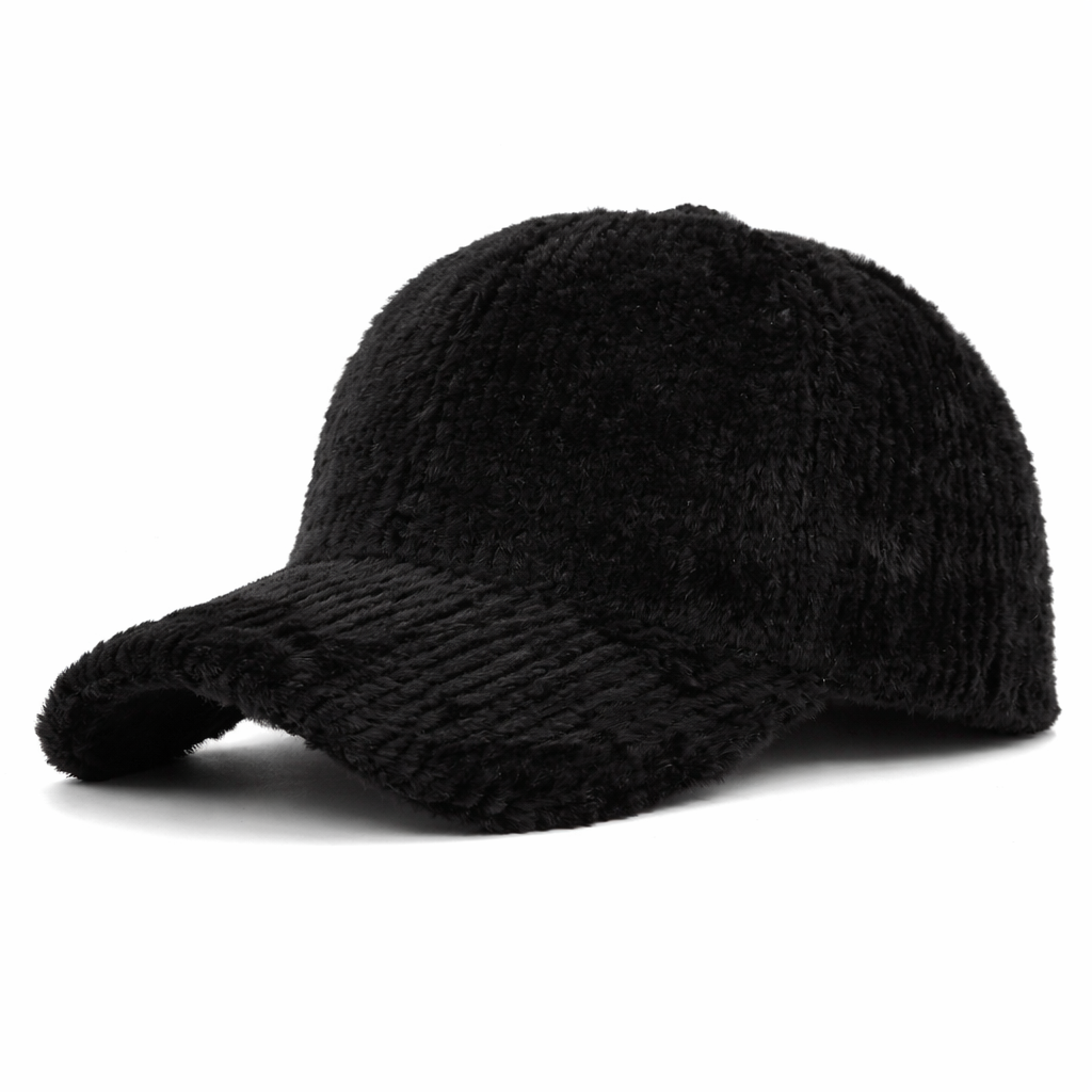 Cloud Soft Fuzzy Cotton Baseball Cap -Black