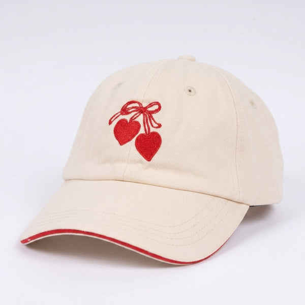 Cherry Heart Cap - Beige
