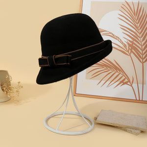 Pearl Mist Wool Cloche Hat - Black