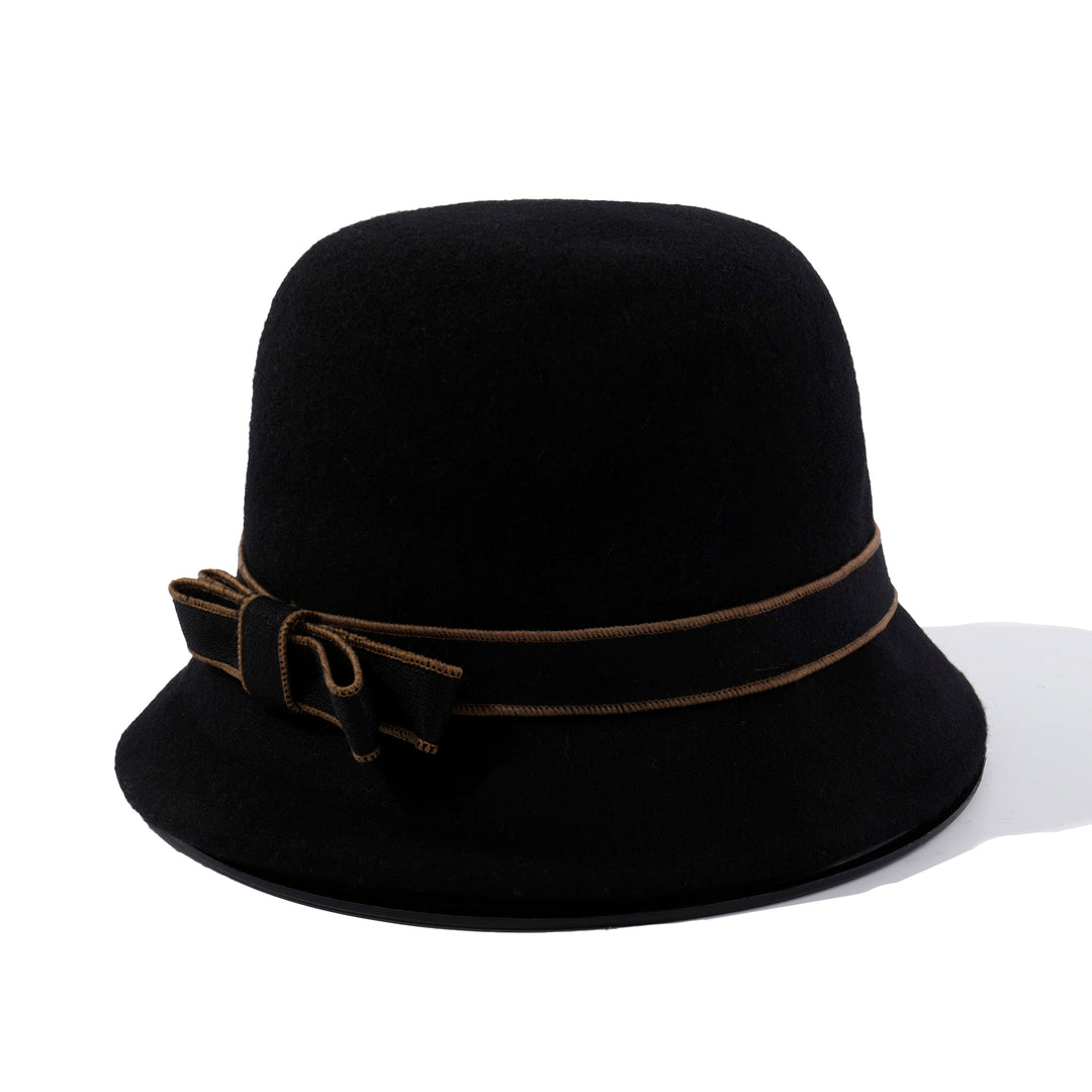 Pearl Mist Wool Cloche Hat - Black