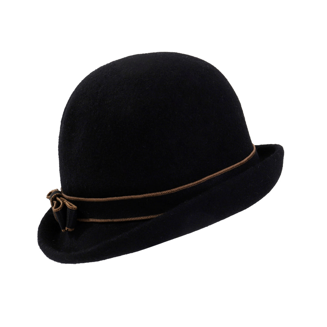 Pearl Mist Wool Cloche Hat - Black