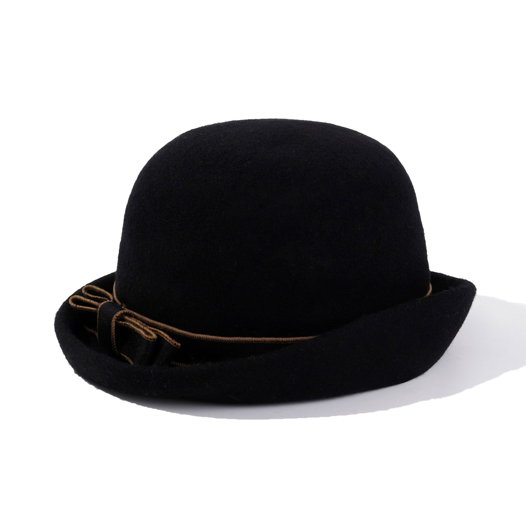 Pearl Mist Wool Cloche Hat - Black