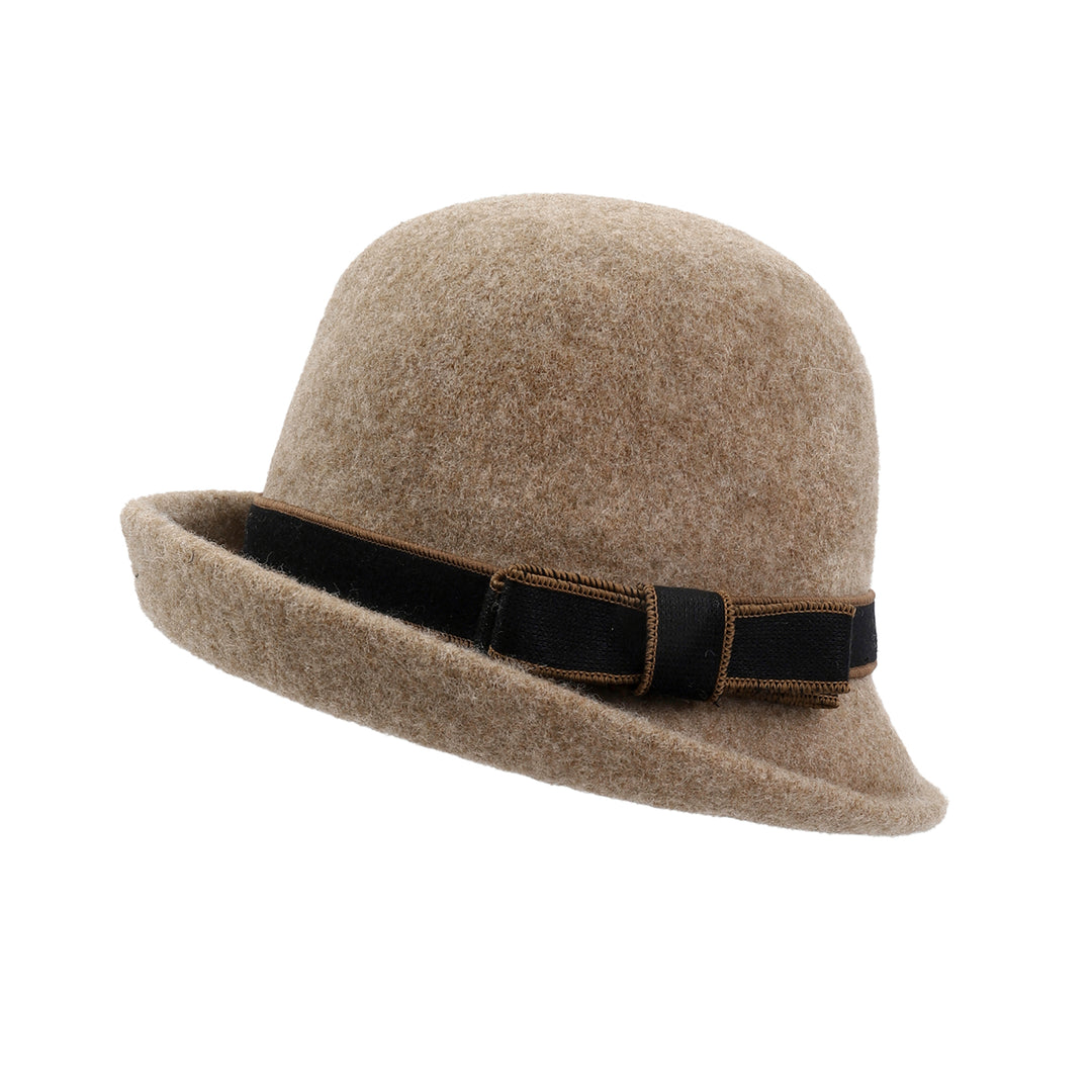 Pearl Mist Wool Cloche Hat - Brown