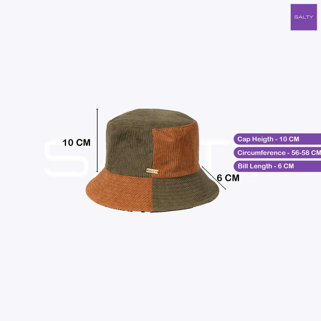 Earthtone Patchwork Corduroy Bucket Hat - Brown-Green