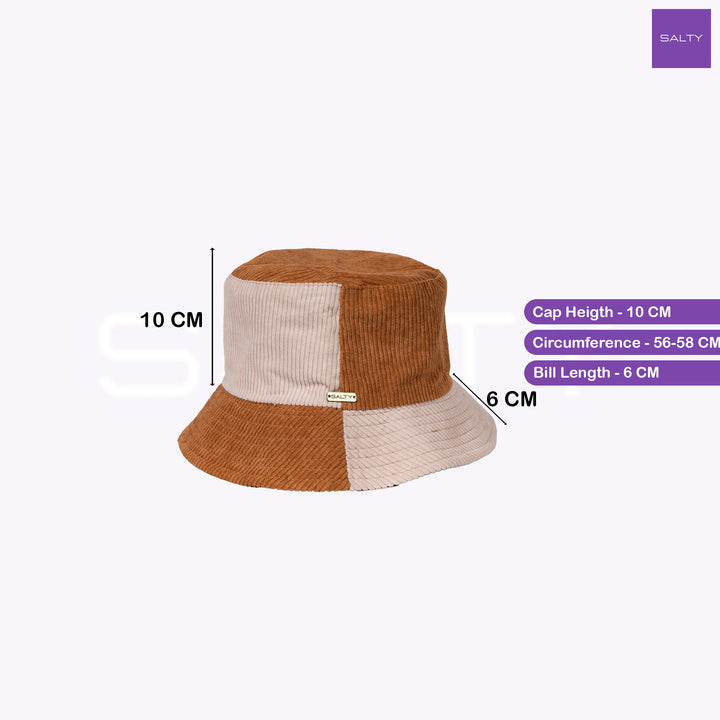 Earthtone Patchwork Corduroy Bucket Hat - Brown - White