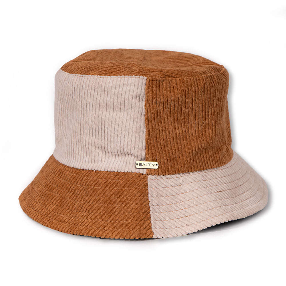 Earthtone Patchwork Corduroy Bucket Hat - Brown - White