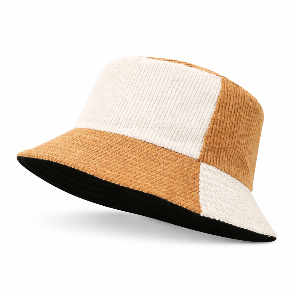 Earthtone Patchwork Corduroy Bucket Hat - Brown - White