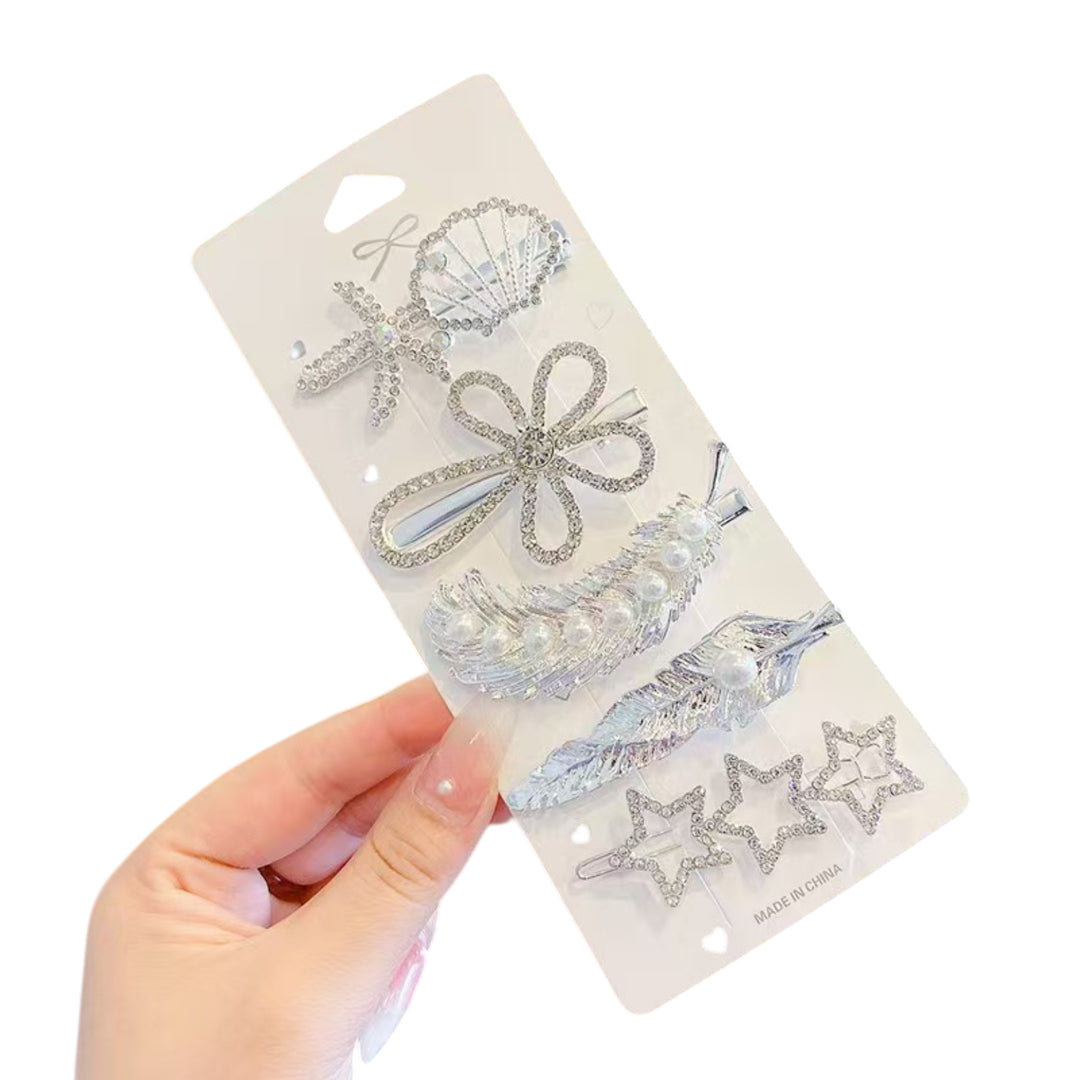 Set of 5 Silver Beauty Hair Pins