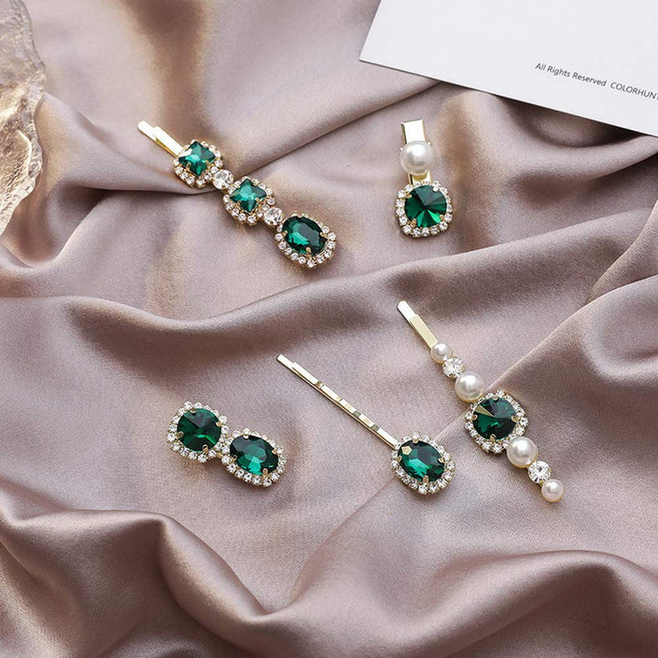 Emerald Pearl Hair Pins
