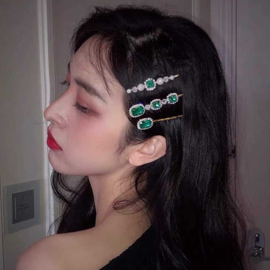 Emerald Pearl Hair Pins